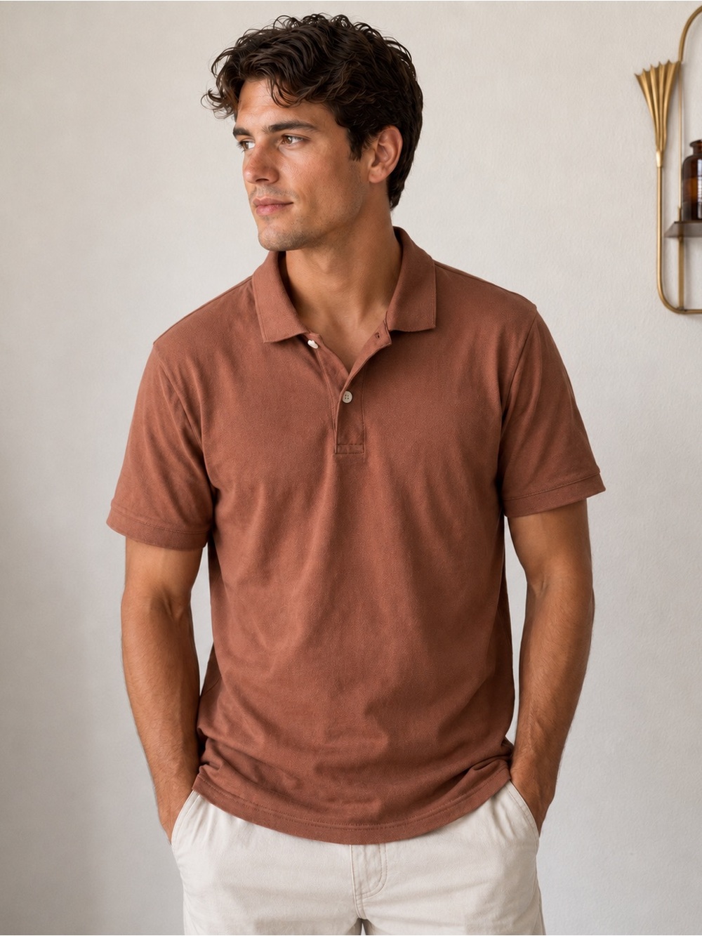 Goodfellow & Co Mens Polo in Rust Brown Standard Fit Size Small